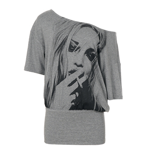 Robe T-shirt Y2K à imprimé portrait pour femme, coupe ample asymétrique à une épaule, style streetwear graphique - Product Image 6