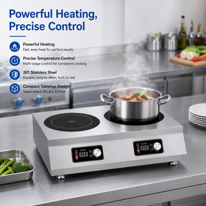 Commercial Tabletop <b>Double</b> Burner <b>Induction</b> Cooker Stainless Steel Portable 2 Head <b>Induction</b> <b>Hob</b> for Restaurant Cafe Countertop - Product Image 2