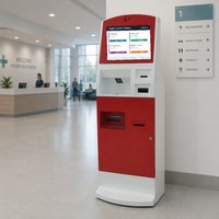 Kiosque de paiement en libre-service, terminal sur pied avec changeur de monnaie, accepteur de billets, lecteur de cartes, imprimante de reçus, scanner QR