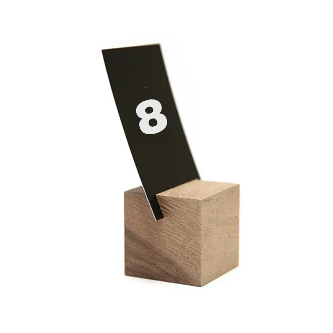 A4木製ブロックメニューベース値札ホルダースタンド、テーブルとデスク用のカスタムスロット付き木製名札/テーブル番号ホルダー