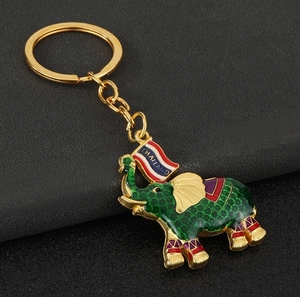Porte-clés mousqueton élégant en acier inoxydable UV, motif éléphant thaïlandais, accessoire de sac, cadeau de voyage, couleur - Product Image 3