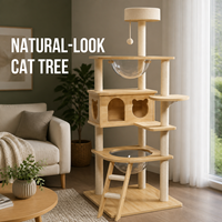 Meuble arbre à chat en bois naturel avec deux lits en acrylique transparent, condo pour chat, échelle d'escalade et colonnes à gratter en sisal, design sur mesure