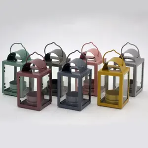 Mini lanterne à ressort en métal pour la maison, bougies décoratives et colorées, porte-bougie avec cintre, décoration populaire, pièces