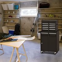 Coffre à outils 5 tiroirs 2 en 1 avec 4 serrures à roues Boîte à outils haute capacité Établi Armoire à outils