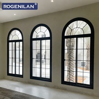 Ventana Panorámica Arqueada de Vidrio Fijo con Rejilla de Aluminio Impermeable Francesa Rogenilan, Doble Acristalamiento Low-E