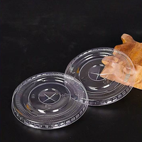 Couvercle plat en PLA transparent à usage unique personnalisé, 90mm, gobelet en plastique biodégradable écologique pour boisson froide, thé au lait et café