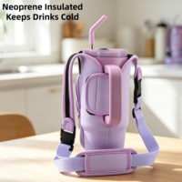 Housse de transport en néoprène personnalisée avec logo, poche zippée et bandoulière pour gobelet isotherme de 40 oz – Vente en gros
