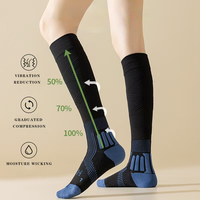 Chaussettes de compression pour femmes et jeunes filles, en tricot uni et à blocs de couleur, avec fond en tissu éponge épaissi pour l'hiver