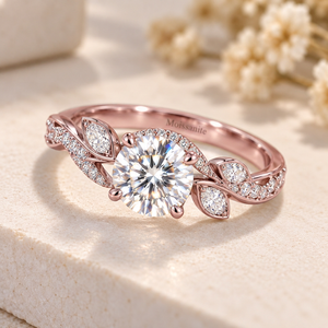 Bague de fiançailles en moissanite taille ronde, en argent sterling 925, motif feuille de vigne, bijoux de mariage pour femme, fabricant sur mesure - Product Image 2
