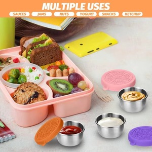 304 Stainless Steel Sauce Cup Silicone Lid Leak Proof Round Seasoning <b>Container</b> Reusable Dressing Cup for Kitchen Meal Prep - Product Image 4
