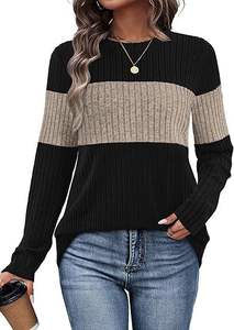 Women's New Arrival Color-Blocked <b>Patchwork</b> Sleeve Cuffed Crew Neck Long-Sleeve <b>Top</b> T-Shirt Fashion - Product Image 6