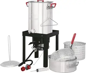 Outdoor 30QT Aluminum Stock Pot Propane Turkey Fryer Set Crawfish Boil Pot Seafood Boiler Set