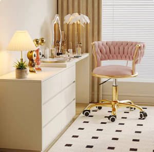 Home Office Desk <b>Chair</b> with Woven Backrest <b>Cushion</b> Armrest Golden Metal Frame Swivel Height Adjustable - Product Image 4