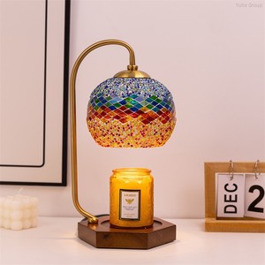 Lampe chauffe-bougie rétro à hauteur réglable avec minuterie et variateur d'intensité, base métallique, verre mosaïque, pour la décoration intérieure, simple, AC - Product Image 1
