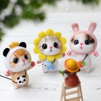 Fournitures de feutrage en laine bricolage artisanat dessin animé chat en peluche poupée chat en peluche animaux en peluche bricolage aiguille Kit de feutrage