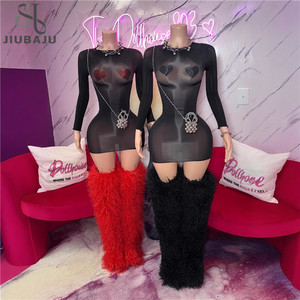 Abito Aderente Trasparente da Donna, <span class=keywords><strong>Vestito</strong></span> Sexy a Maniche Lunghe, Mini Abito Trasparente Aderente, Outfit da Club Notturno - Product Image 1