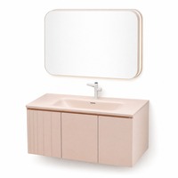 Meuble-lavabo mural rose avec miroir LED et armoire, lavabo cannelé, ensemble de meuble flottant pour petite salle de bain