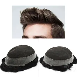 Hotsale 기본 Toupee 남자 자연 블랙 시뮬레이션 헤어 피스 헤어 교체 시스템 남성 100% 인간의 머리 가발 옴므 헤어 보철