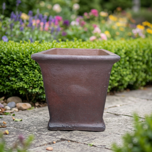 Tapered <b>square</b> rustic outdoor <b>pot</b>, black clay pottery plater - Product Image 3