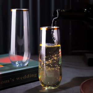 Flûtes à <span class=keywords><strong>champagne</strong></span> élégantes en plastique transparent avec bord doré, sans pied, recyclables et incassables, 9 oz, pour fêtes, mariages, bars - Product Image 4
