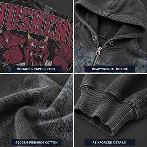 Giacca <span class=keywords><strong>con</strong></span> Zip Personalizzata Stile Vintage Floreale Streetwear, Stampa DTG, Tessuto French Terry, Effetto Acid Wash e Distressed, <span class=keywords><strong>con</strong></span> <span class=keywords><strong>Cappuccio</strong></span> - Product Image 3