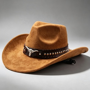 Sombrero de vaquero clásico unisex al por mayor, de tela de gamuza, ala ancha, para exteriores, estilo Fedora, sombrero de vaquero occidental de jazz personalizado unisex - Product Image 5