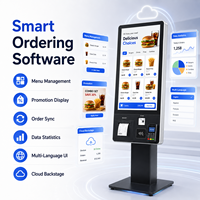 Kiosque de commande automatique pour café-boulangerie avec écran tactile, menu personnalisé, fonctions de coupon, paiement par carte, imprimante de reçus, Intel Core i5, sur pied