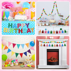 Striscione di <span class=keywords><strong>buon</strong></span> <span class=keywords><strong>compleanno</strong></span> in feltro colorato con nappe arcobaleno decorazioni di <span class=keywords><strong>compleanno</strong></span> riutilizzabili palline di feltro per decorazioni per feste - Product Image 5