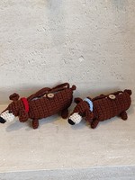 Sac à bandoulière pour téléphone portable en forme de chien saucisse mignon, tricoté à la main, tissé, design dessin animé - Cadeau du Nouvel An pour enfants