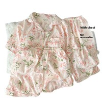 Ensemble de pyjama trois pièces en coton ultra-doux avec coussinets intégrés pour femme – Cardigan léger à manches courtes pour l'été, l'automne et le printemps – ODM
