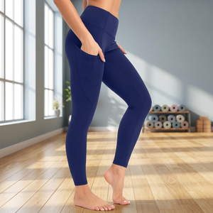 Leggings Azul Marino de Cintura Alta con Bolsillos, Elásticos, Transpirables, de Longitud Completa, Tejido Sin Costuras, Ropa Deportiva para Yoga para Mujer - Product Image 1