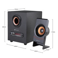 Altavoces estéreo Kisonli C80 de 2.1 canales y 5W con soporte para tarjeta de memoria, pantalla LCD, control remoto, conexión por cable y carcasa de plástico.