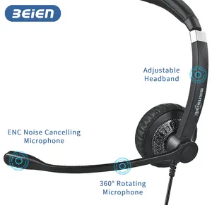 2023マイクとインラインコントロールを備えた耳のノイズキャンセリングDSPオーディオヘッドセットの新しいステレオAudifonosコールセンターヘッドフォン