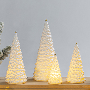 Redeco sáng tạo Cây giáng sinh bức tượng với LED đơn giản màu trắng gốm Cây giáng sinh ánh sáng ban đêm đồ trang trí quà tặng trang trí nhà - Product Image 1