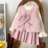 Fabricant de vêtements Hiver Boutique De Mode Enfants 3pcs Pull + Gilet En Fausse Fourrure + Jupe Plissée Princesse Vêtements Ensembles pour Adolescent G