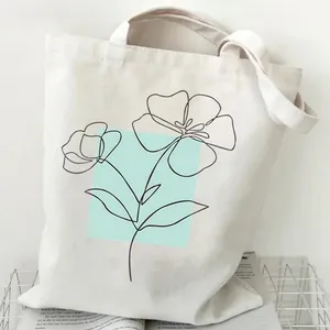 Bolsos de compras florales con diseño de luna para mujer, bolsos de lona de gran capacidad, estilo casual para estudiantes, bolso de hombro con diseño de plantas, bolsos de mano con diseño de flores silvestres para mujer - Product Image 4