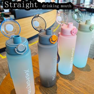 Gradient Matte Water Bottle With <b>Tea</b> <b>Infuser</b> Pop Up Lid Portable Strap Outdoor Fitness Sports Drinking Tumbler - Product Image 2