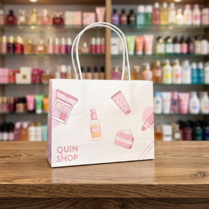 Mini <b>Gift</b> <b>Bag</b> With Twisted Handles Offset Printing Recyclable Art Paper Cosmetic Luxury Style White <b>Pink</b> Lip Print Design - Product Image 5