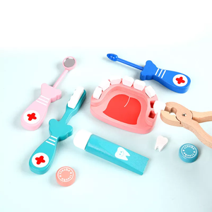 Bébé apprentissage précoce jeu de simulation de dentiste jouets en bois médecin médical seau jouet ensemble - Product Image 3