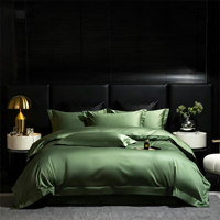 Haute qualité couleur unie Textiles de maison drap de lit vert 4 pièces housse de couette 100S longue agrafe coton housse de couette ensemble de literie