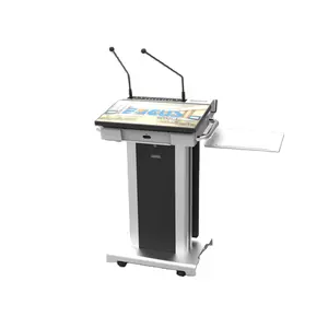 Dual screen Electric Height-adjustable Lectern with 32inch advertising kiosk screen