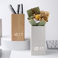 Reloj Despertador Electrónico Creativo de Madera con Portalápices, LED, Control por Voz, Calendario Perpetuo, Hora Mundial, para Dormitorio, Oficina, Sala de Estar