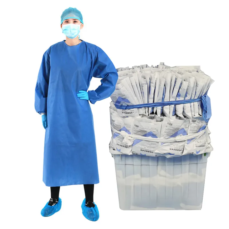 Camice isolante protettivo in tessuto Non tessuto monouso Sterile di livello 2 45 gsm confezione singola camice chirurgico medico rinforzato dpi