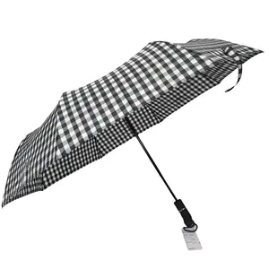 2024 Novo produto original de fábrica guarda-chuva dobrável automático à prova de vento 3 Sun xadrez dobrável