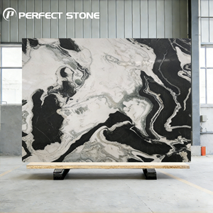 Dalle de marbre de dolomite blanche panda moderne élégant décoration de sol en pierre polie pour les villas extérieures conception graphique en granit - Product Image 1