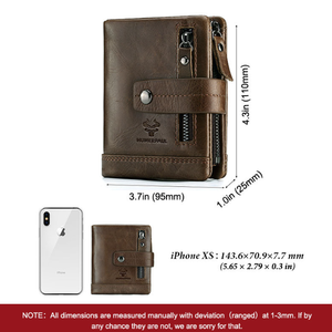 Original Trifold couro carteira dos homens com bolso frontal curto comprimento poliéster forro letra decoração - Product Image 4