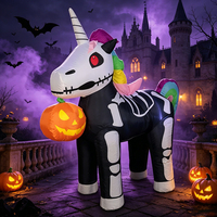 Sculpture gonflable LED décorative de jardin pour Halloween, modèle citrouille, squelette coloré, licorne