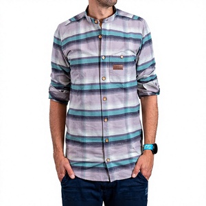Chemise en flanelle à carreaux personnalisée pour homme, col montant, polyester/coton, manches longues, boutonnée, décontractée, pour l'extérieur, fournisseur d'impressions personnalisées - Product Image 6