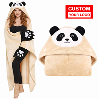 Couverture enveloppante portable à capuche en polaire Sherpa, style cape de loisirs, chaude et douillette, avec broderie personnalisée et manches