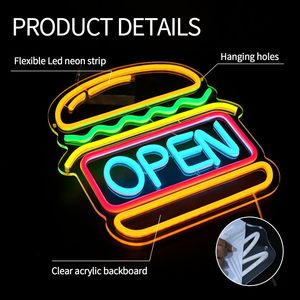 Hamburger shop open LED neon <b>sign</b> restaurant storefront entrance <b>sign</b> indicator light ambient light hanging luminous <b>sign</b> 5V - Product Image 4
